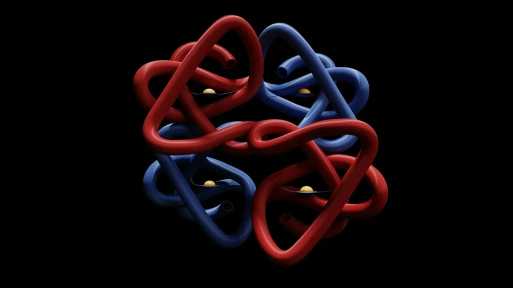 3D illustration of a folded protein structure in red and blue
